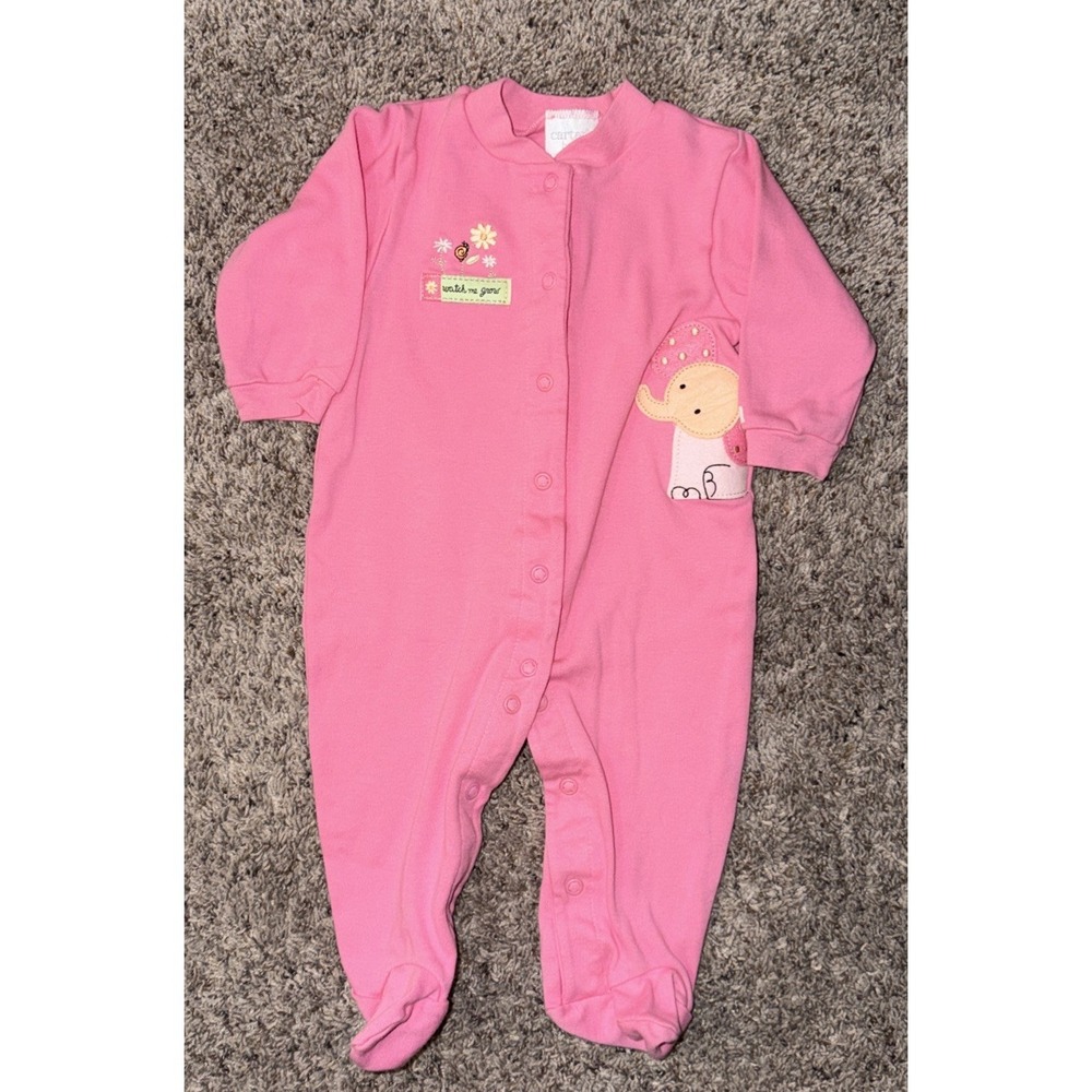 Vintage Carter's Pink Baby Girl Watch Me Grow With Elephant 6-9‎ Months